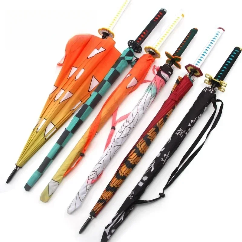 Demon Slayer Tanjirou Katana Umbrella Long Windproof Parasol Kimetsu No Yaiba Shinobu Anime Samurai Katana Sword Handle Umbrella