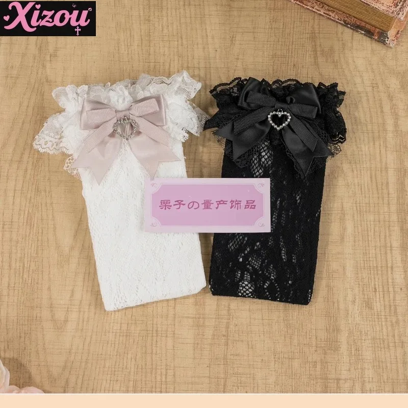 Japanese Mass-produced White Bow Lace Mid-tube Socks Knee Sock Lolita Sweet Girl Mine Japanese Beautiful Legs Thin College Style