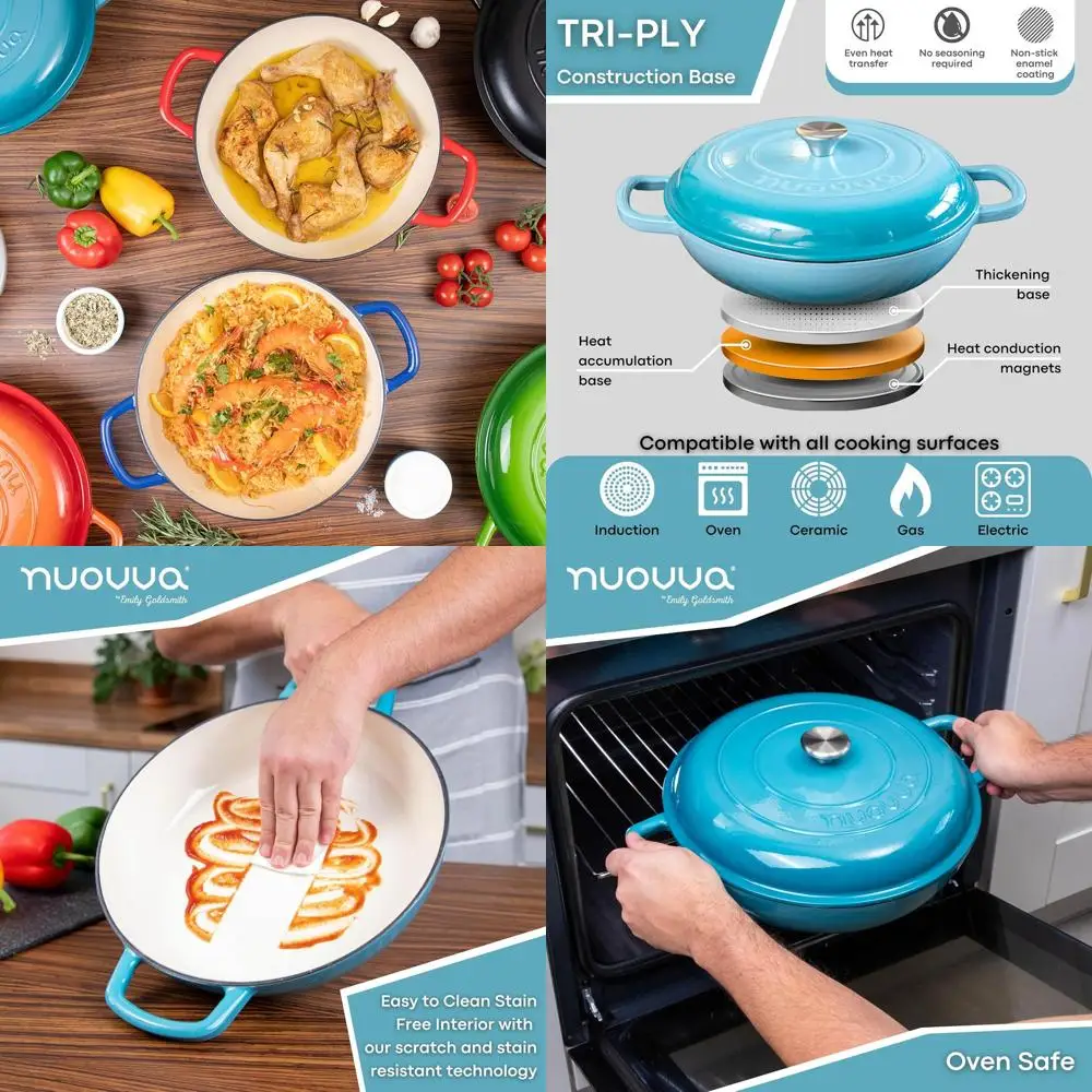 

Enameled Cast Iron Casserole with Lid, Non-Stick Dutch Oven, Oven-Safe up to 500°F, 5-Quart, 32cm Blue