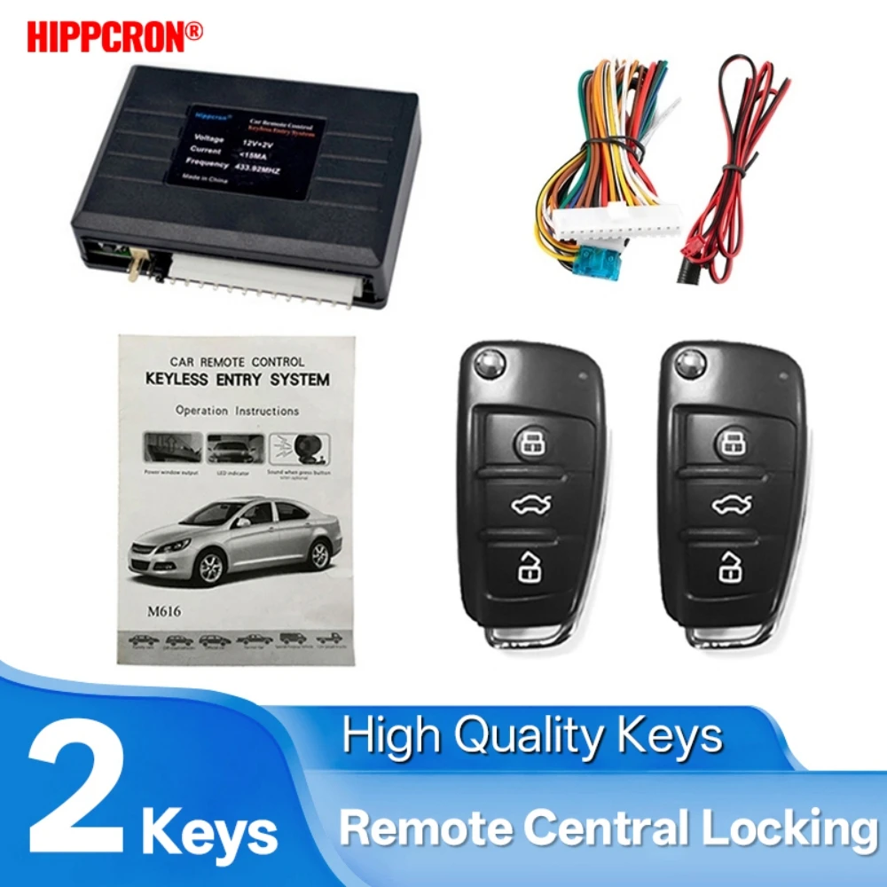

Автомобильная система центрального замка Hippcron с дистанционным управлением, система бесключевого доступа к транспортному средству с 2 пультами ДУ, универсальный автомобильный центральный замок