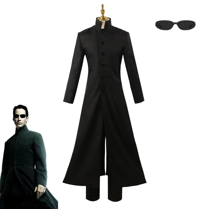 Costom Made Matrix Cosplay Costume Neo Black Men Women Long Trench Coat Jacket Uniform Halloween Party Stage Performance Suit