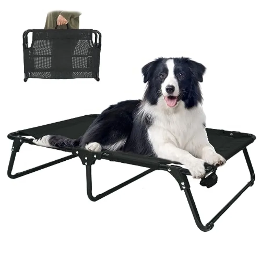 

Outdoor Elevated Dog Bed Cooling Raised Dog Cots Black Pet Beds with Breathable Mesh Folding Pet Hammock Bed Multiple Sizes for