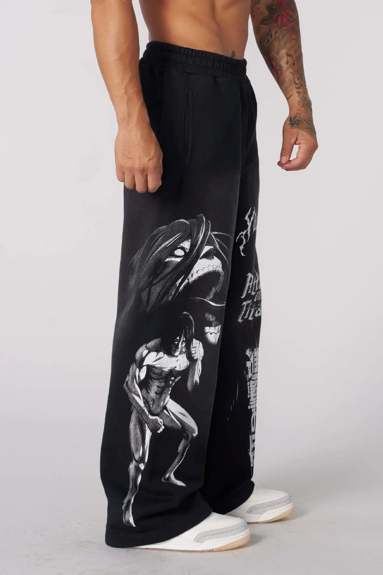 American trendy sweatpants collaboration anime joggers, cotton terry print, wide-leg casual pants, hip-hop street pants