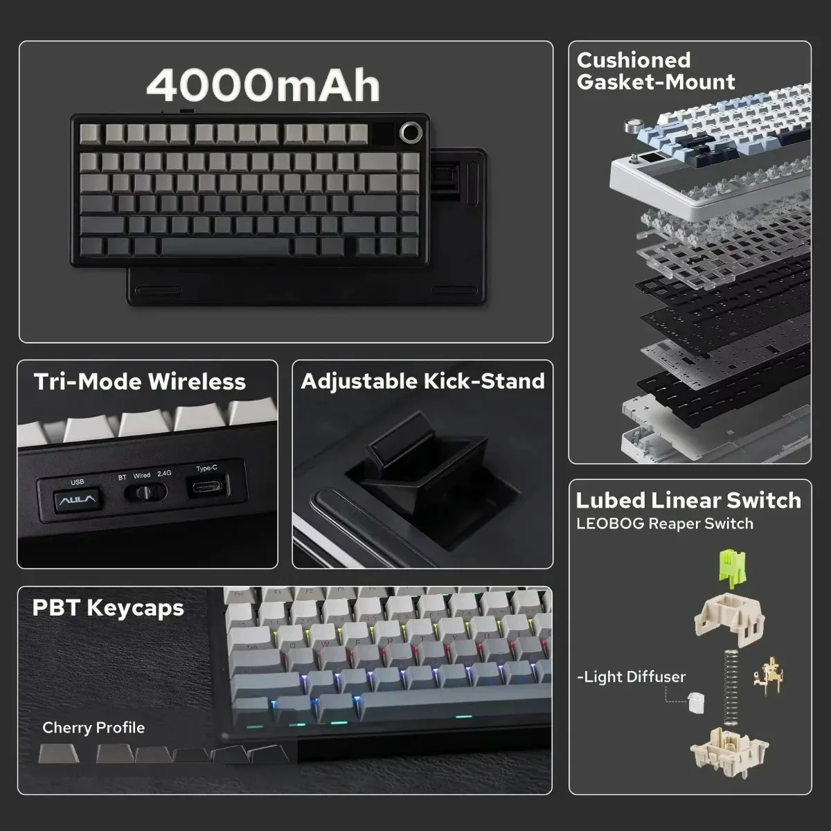 AULA F75 MAX 75% Wireless Mechanical Keyboard with TFT Screen Knob Hot Swappable Wired/Bluetooth/2.4G E-sports Gaming Keyboard image 2
