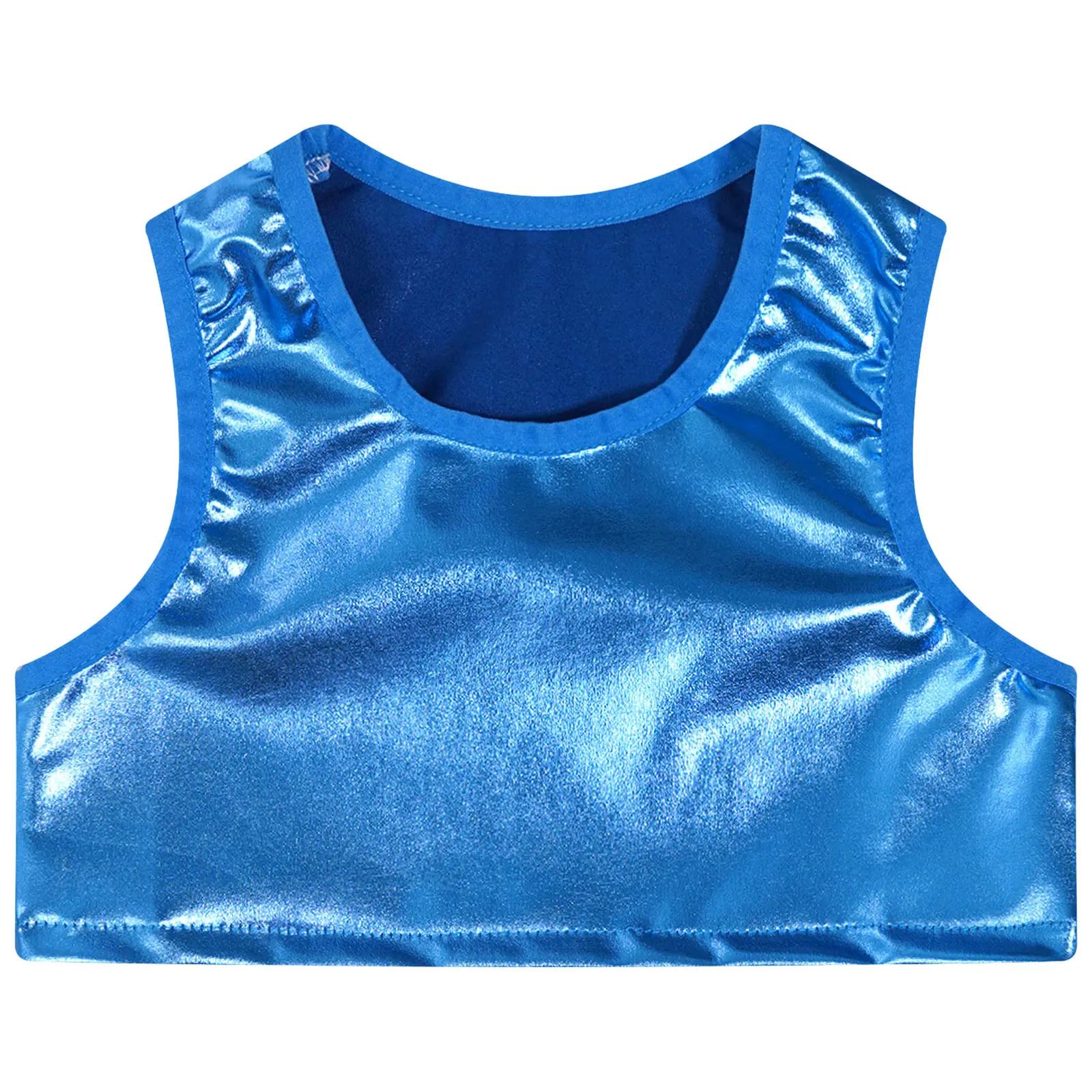 

‌Shiny Kids Girls Jazz Dance Metallic Crop Top Sleeveless Vest for Cheerleading Performance Carnival Birthday Dance Parties