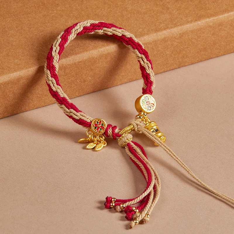 Tibetan Handmade Braided Rope Multicolored Reincarnation Red Hand Rope Six-character Mantra Thangka Couple’s Bracelet Adjustabl view 4