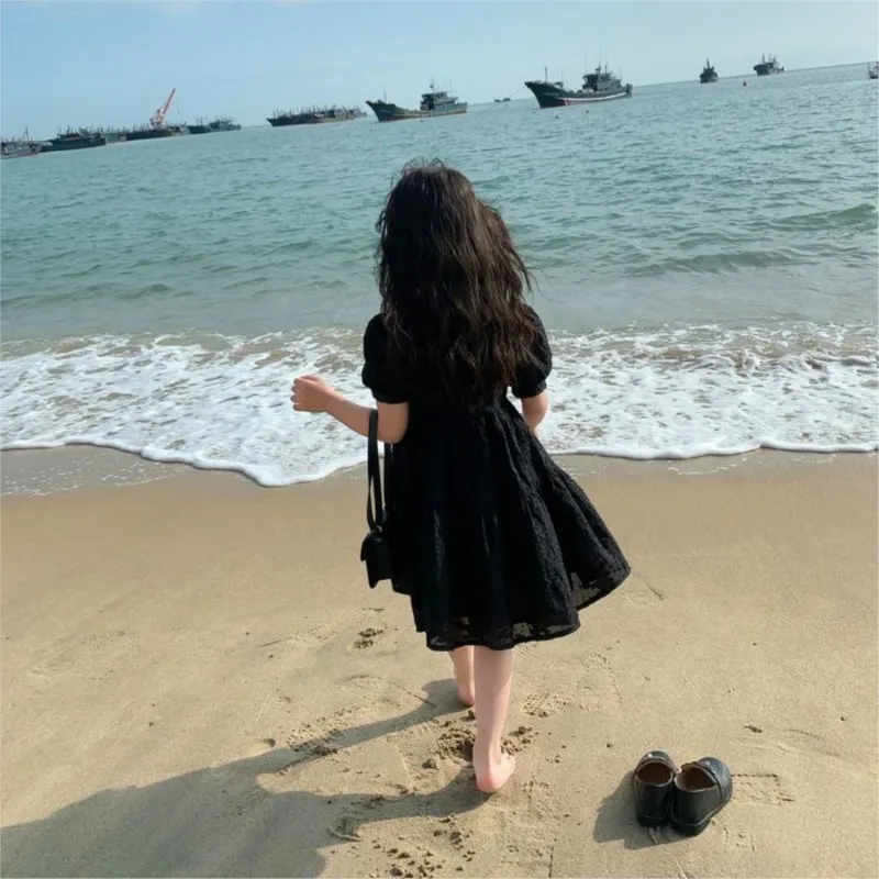 2024 New New Spring Summer Baby Children Kids Girl Black Fashion Casual Cotton Dresses Children\'s Clothes