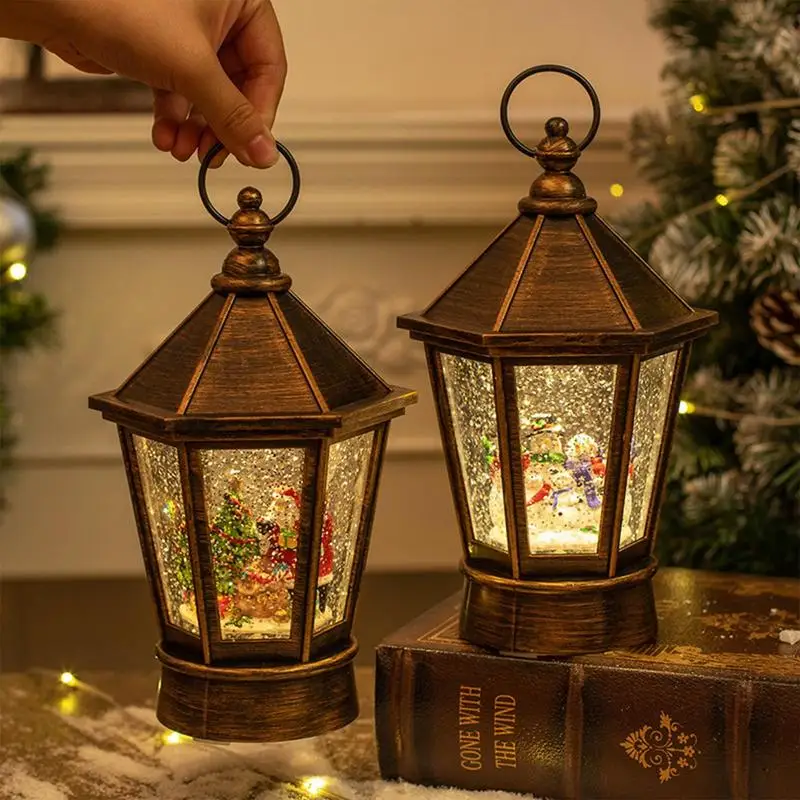 Lighted Snow Globe Lantern Swirling Glittering Lantern With Music Battery Operated Tabletop Ornament For Christmas Festival