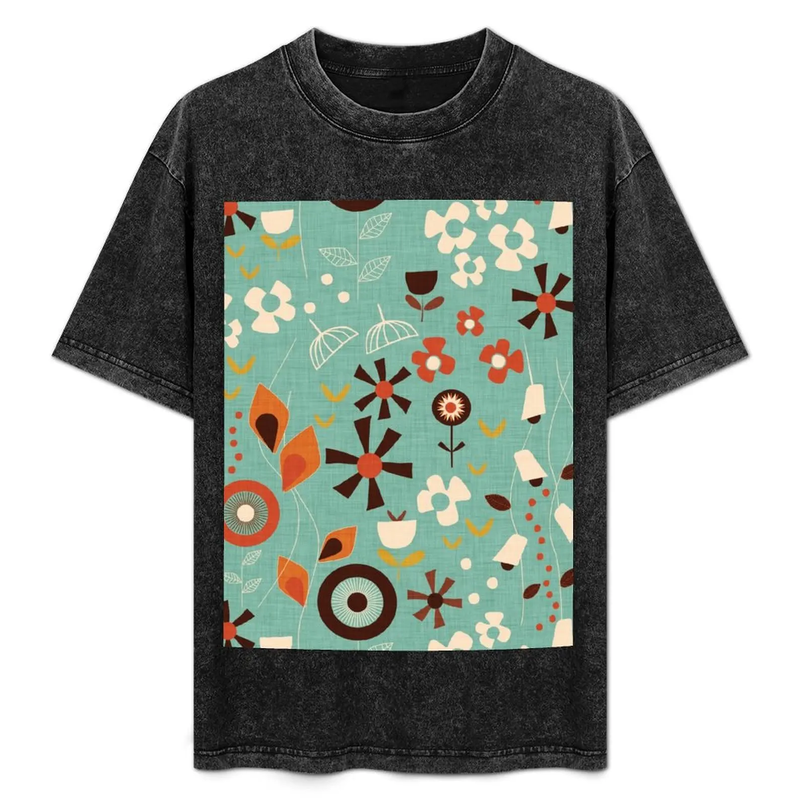 

70s Spring Floral Blue T-Shirt Art Pattern Printed Casual Top