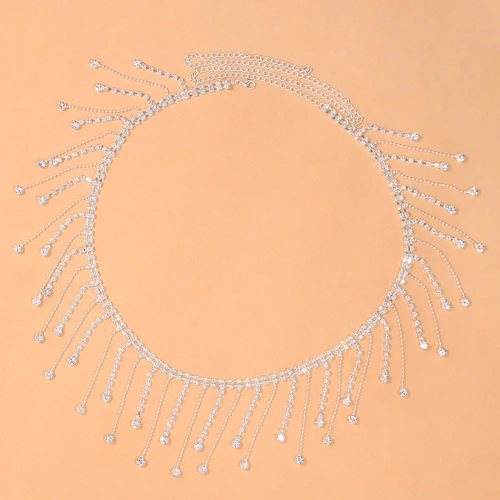 Sexy Rhinestone Waist Chain Tassel Body Jewelry for Women Summer Double Layer Crystal Belly Waist Chain Belt Jewellery