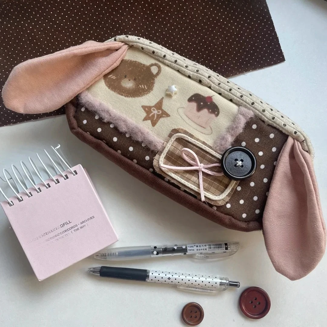 

Japanese Sweet Cute Lace Bow Polka Dot Pencil Case Transparent Pain Bag Large Capacity Student Storage Lolita Cosmetic Bag Women