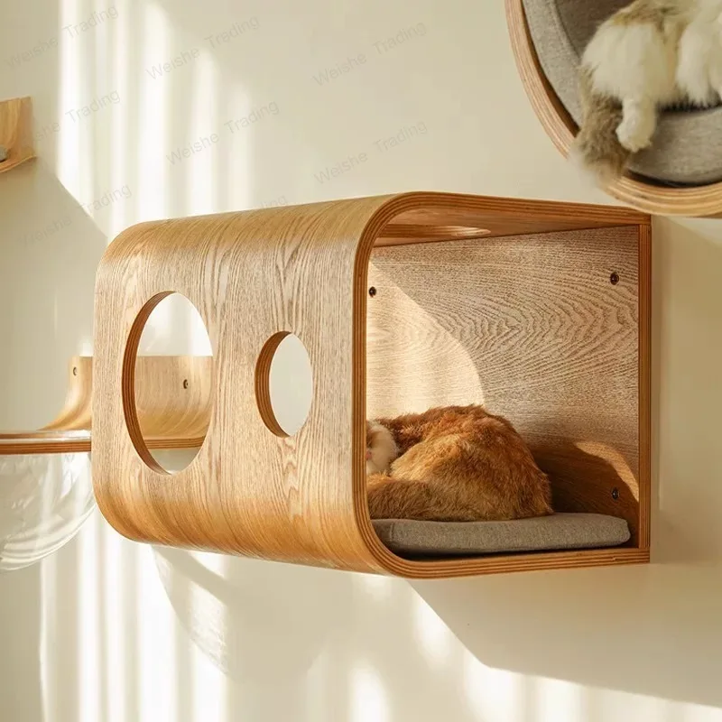 

Solid wood creative cat nest living room pet cat climbing frame module combination wall hanging cat villa