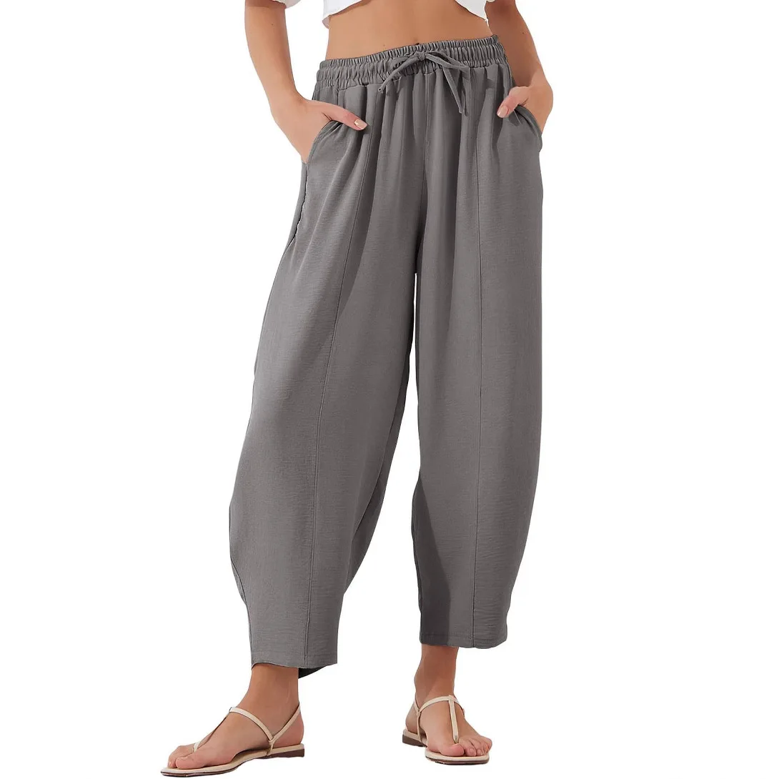 Women's 2025 Spring and Summer High Waist Loose Holiday Casual Drawstring Pocket Cropped Bloomers Streetwear Women