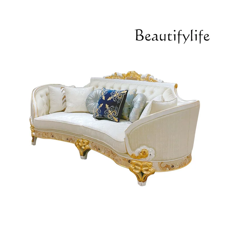 

European solid wood large apartment sofa French court shell parquet craft fabric sofa furniture