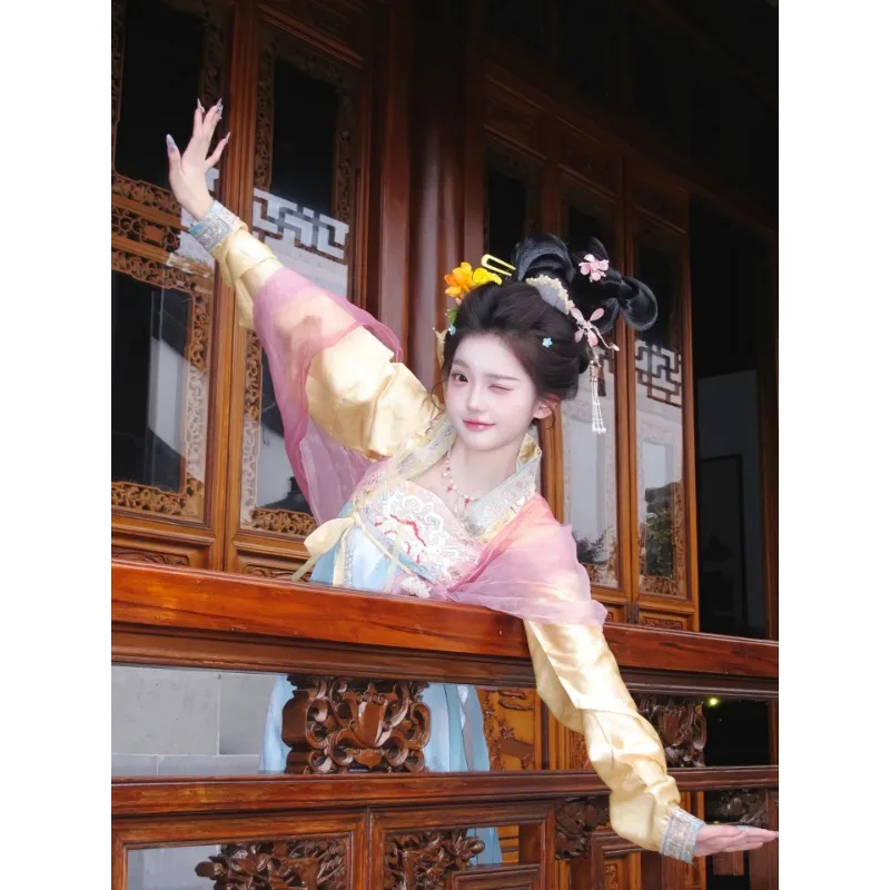 

Новинка 2026: Улучшенный танский ханьфу, цельное платье с высоким воротом, с богатой вышивкой, для миниатюрных женщин