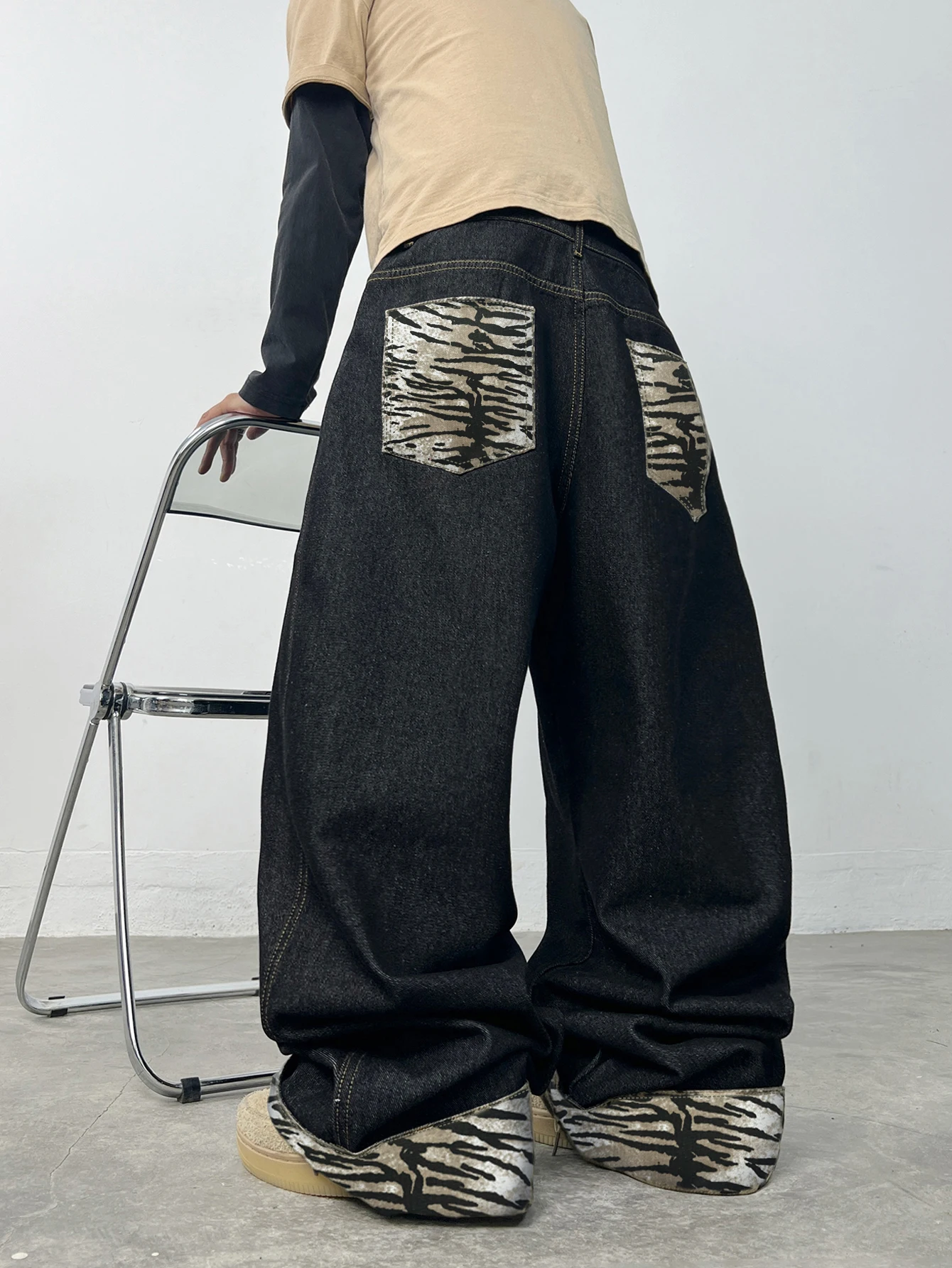 Jean baggy noir à imprimé léop - Men'S Fashion With Baggy Jeans avis et prix