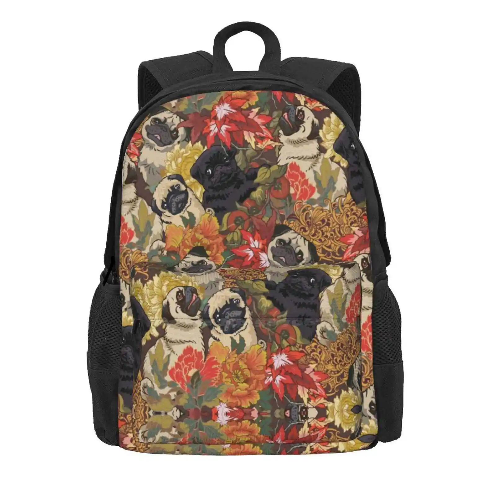 Because Pugs Autumn Travel Laptop Bagpack School Bags Pugs Autumn Flower