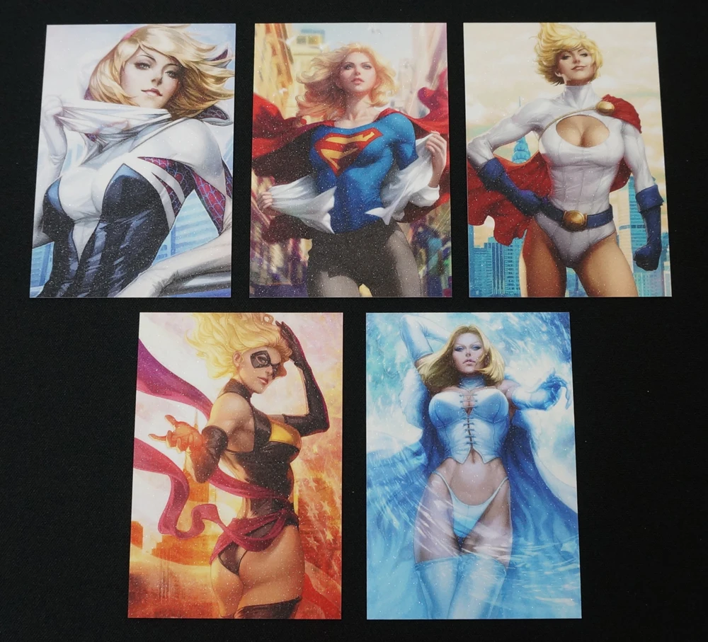 20pcs/set Female Super Hero Villain Character Cards Poison Ivy Harley Quinn Sexy Heroine Shiny Frosted Anti-Scratches Paper Card