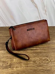 Fashion Simple Retro Men's Clutch Bag Wallet Business Large Capacity Clutch Bag Double Compartment Zipper Long Wallet Clutch Bag