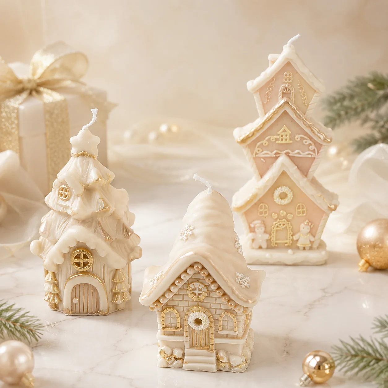 Image of 3D Weihnachtshütten-Silikonform für Kerzen, Schneebesenhäuschen-Form für Harz, Seife und Gips, DIY Feiertagsdekoration und Geschenkidee