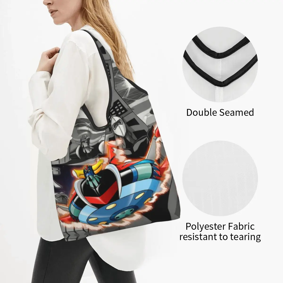 Custom Recycling Goldrake Goldorak Anime Mazinger Z Shopping Bag Tote Bag Portable UFO Robot Grendizer Groceries Shopper Bags