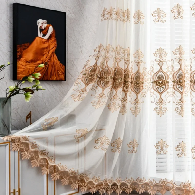 

European Style Embroidery Water Soluble Thickening Polyester Linen High Shading Curtains for Living Dining Room Bedroom