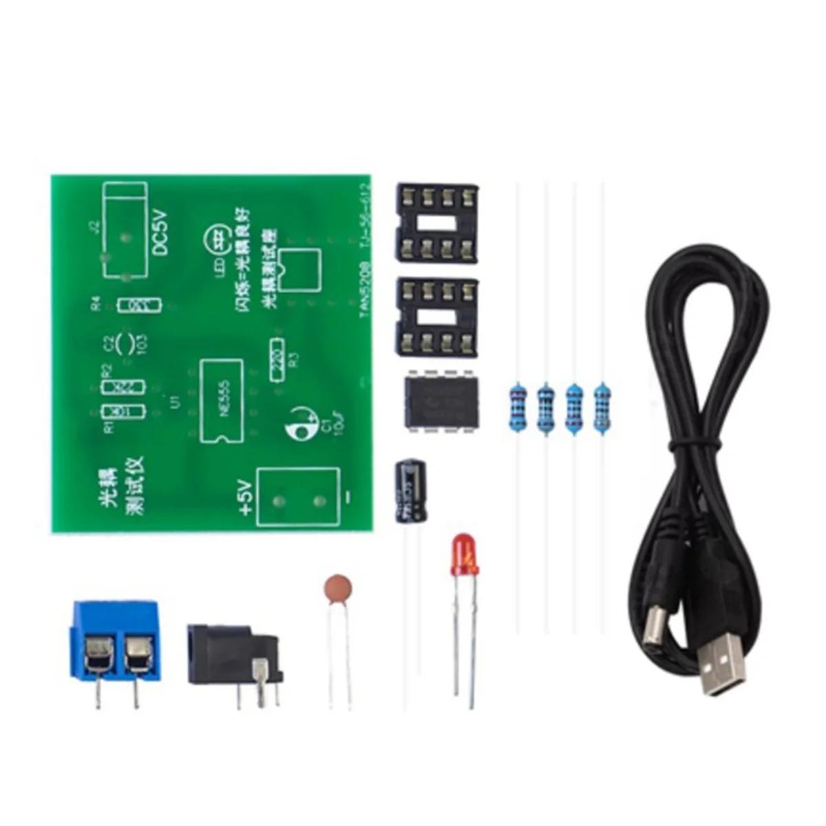 

Optocoupler Tester Kit 555 Application Circuit Board Practice Welding DIY Electronic Spare Parts Kit with DC Cable