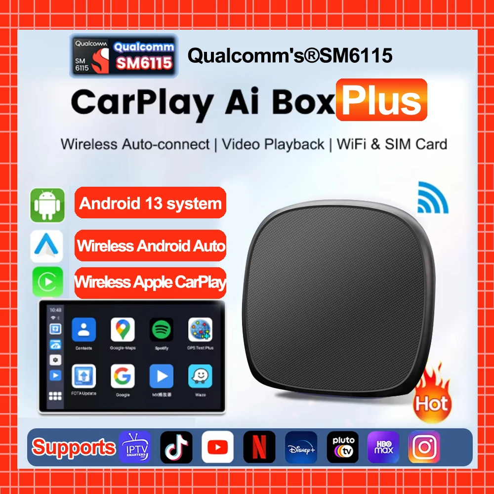 

NEW CarPlay AI Box Android 13 SM6115 8-Core CPU 5G WiFi BT GPS For Netflix Wireless Android Auto CarPlay Smart TV Box