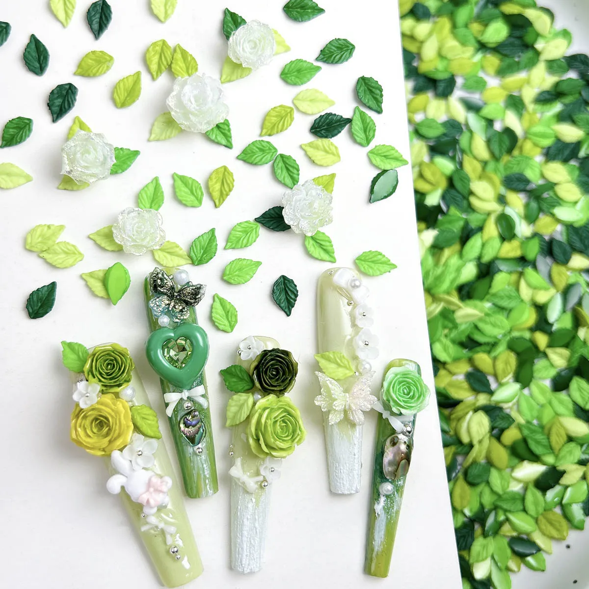 50PCS Solid Color Minimalist Leaf Resin Nail Art Charms 3D Luminous Mini Leaf Nail Decorations for DIY Phone Case Nails Supplies