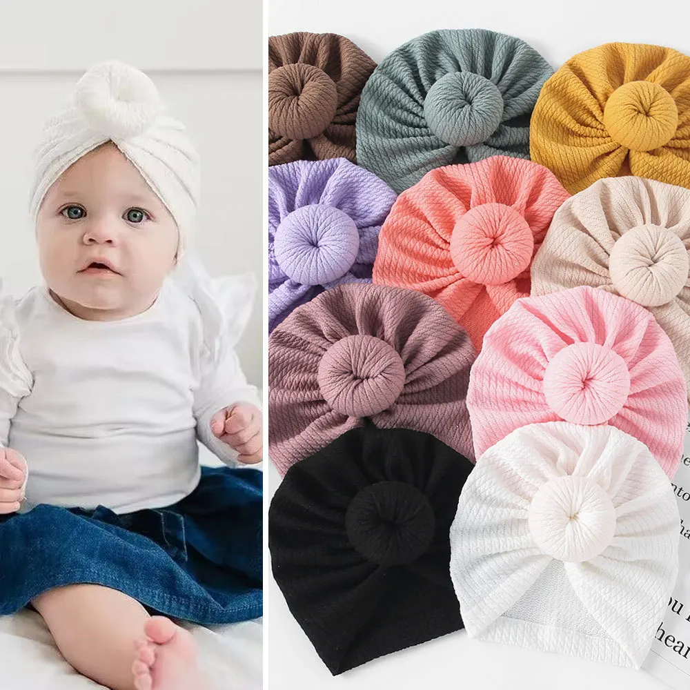 Lovely Doughnut Knitted Baby Hat Cute Solid Color Baby Girls Boys Hat Turban Soft Newborn Infant Cap Knitting Beanies Head Wraps