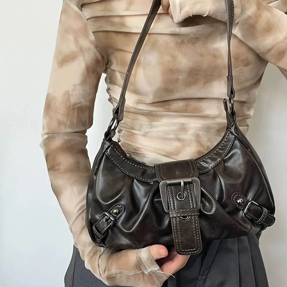 Y2K Retro Plissierte Hobo-Schultertasche für Damen, Bestseller im Maillard-Stil, Unterarmtasche, Clutch-Handtasche für Reisen, Arbeit und Shopping – Detail 6