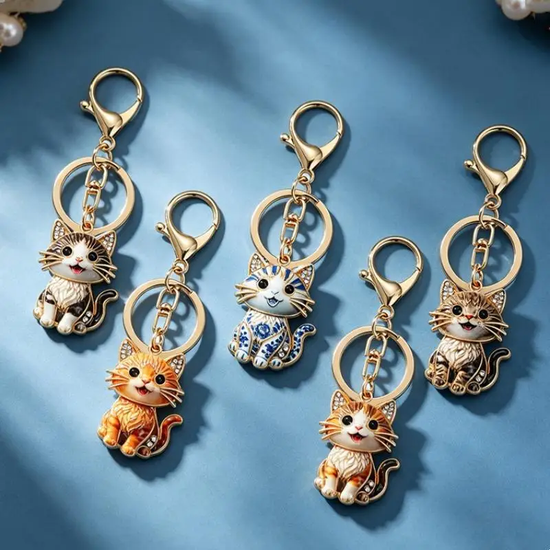 Katzen-Schlüsselanhänger im Paar-Stil, Emaille-Legierung, Kätzchen-Anhänger, 5 Farben, trendiger Schlüsselring für Männer und Frauen, zur Dekoration von Handtaschen und Rucksäcken – Detail 6
