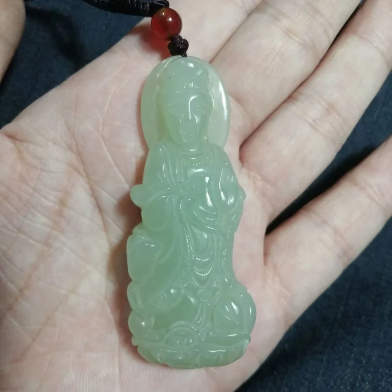 

Natural Hetian Guanyin Men's Hand-Carved Ethnic Style Necklace Pendant Jade Jewelry