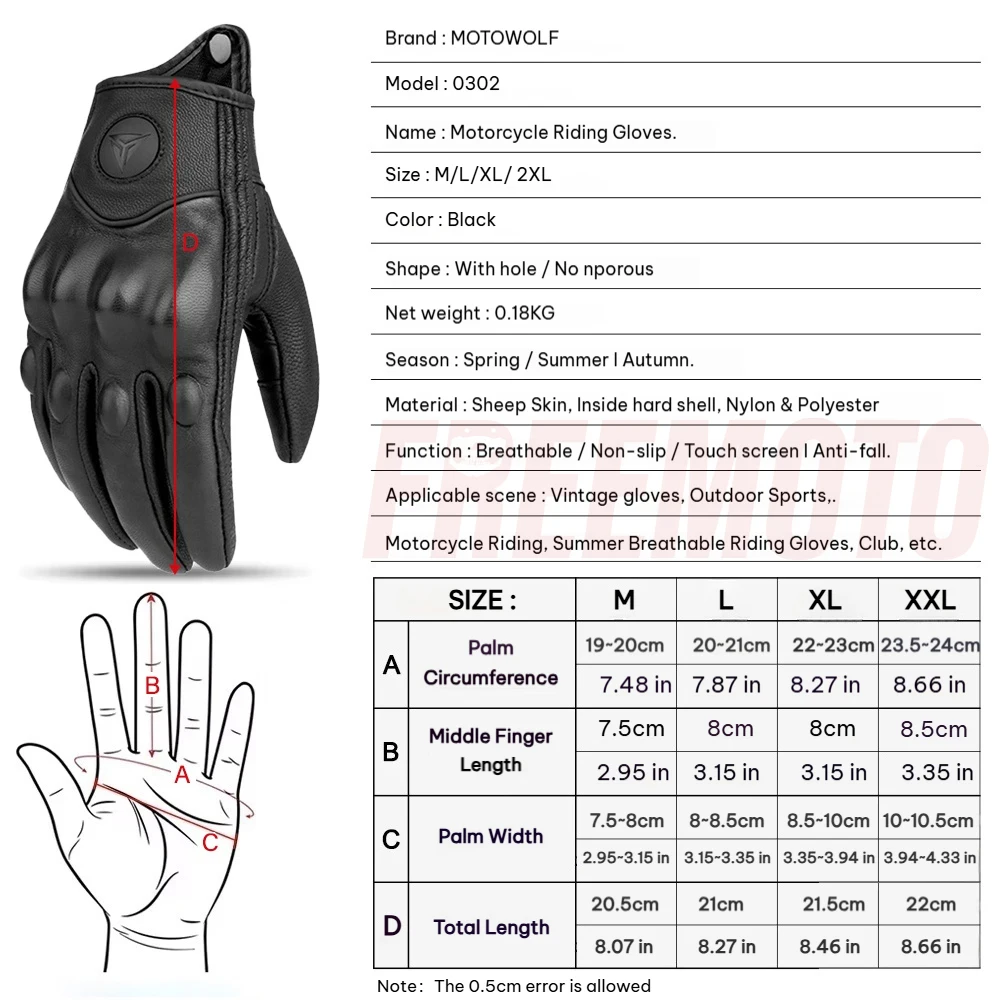 MOTOWOLF Motorcycle Genuine Leather Gloves Vintage Knight with Holes Summer Breathable Full Finger Anti-fall Leather Gloves 6
