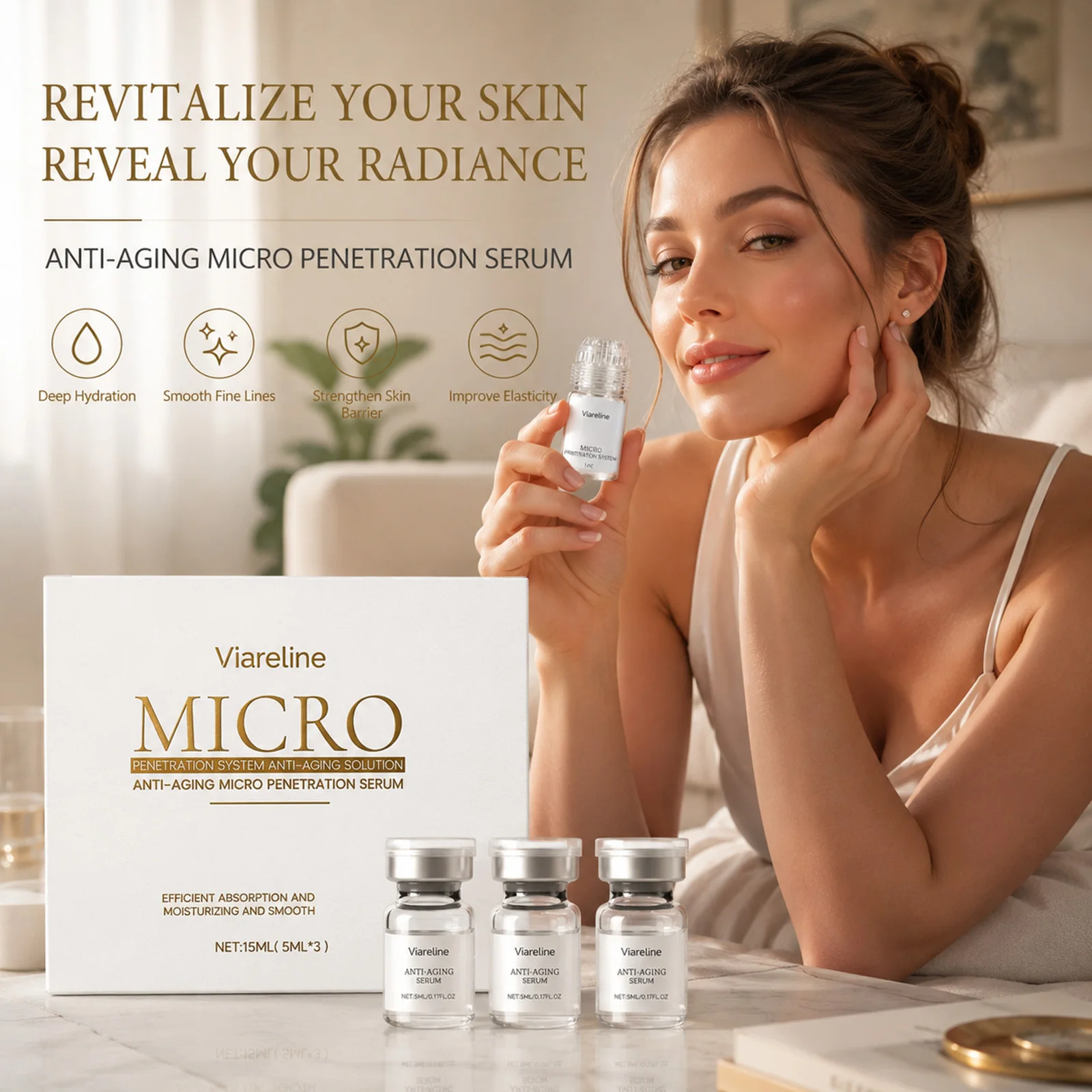Kit Siero Anti-Età con Micro-Penetranti da 0,25mm, Rullo per Stimolare il Collagene, Idratante, Rassodante e Levigante per la Cura del Viso