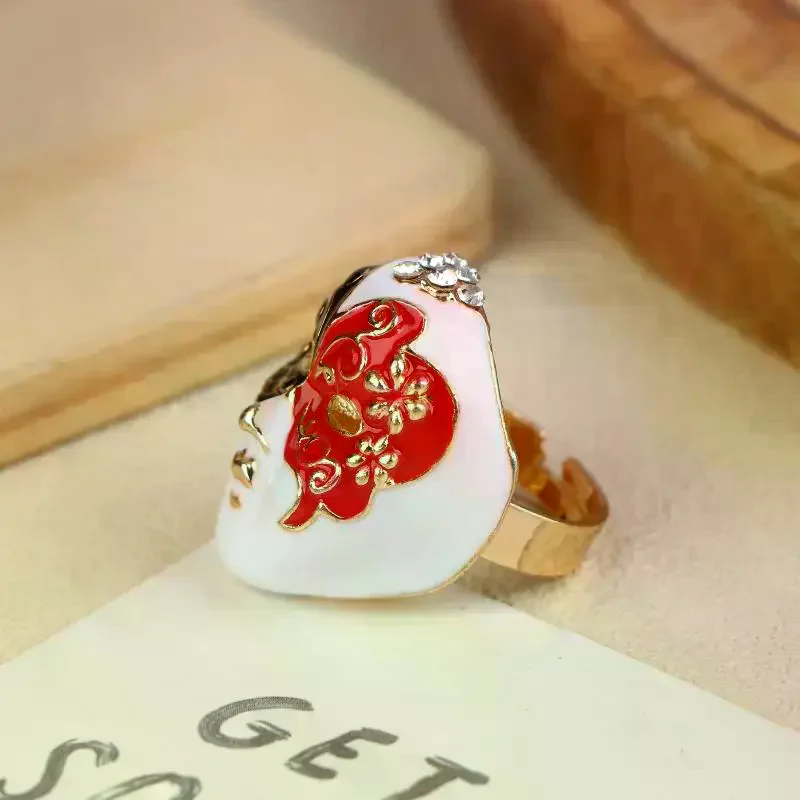 New Personality Chinese-style Drip Oil Peking Facial Makeup Alloy Finger Rings Adjustable Jewelry Gift
