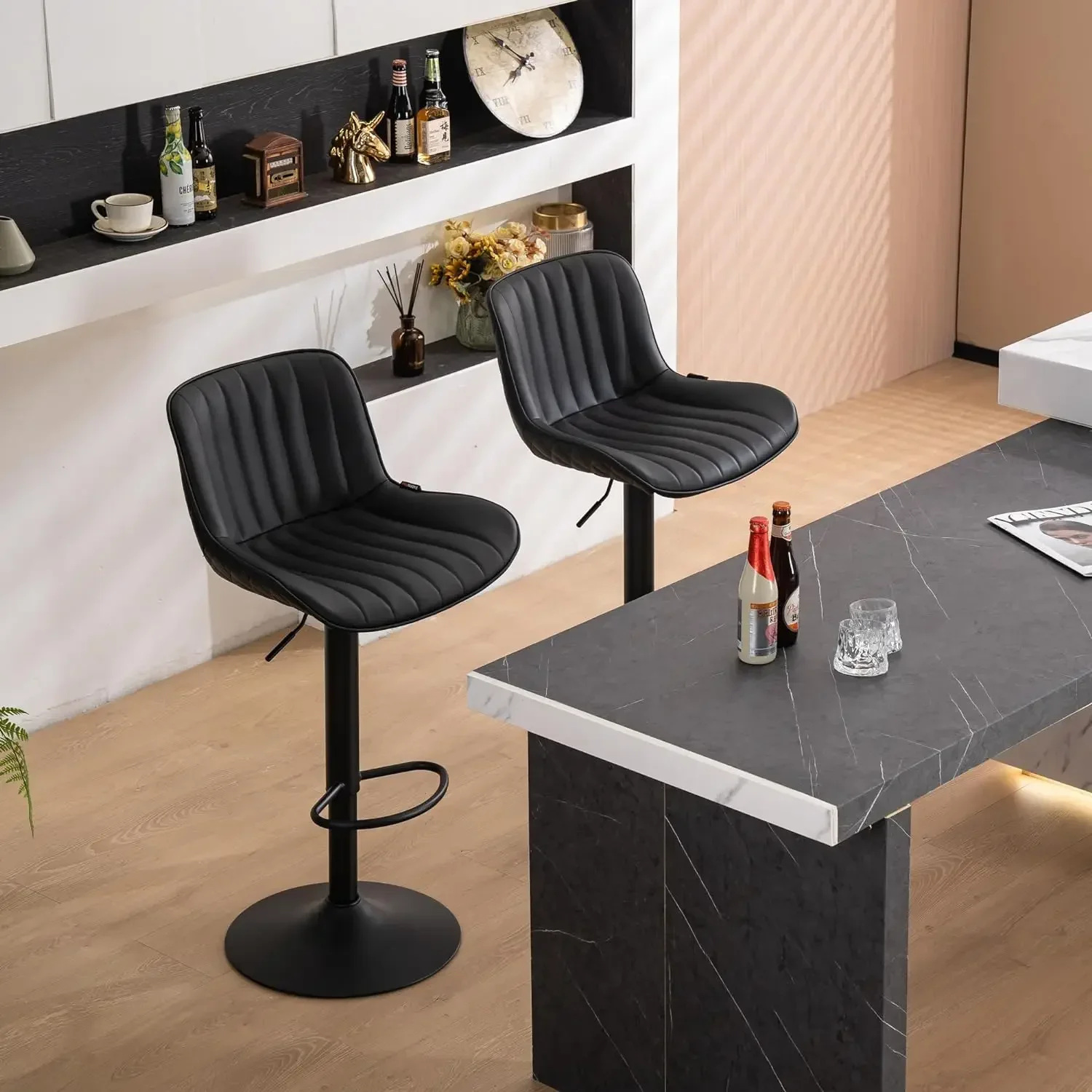 Black upholstered bar stools counter height modern adjustable rotating bar chairs