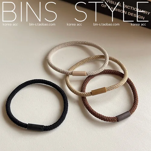 Imagen 2 del producto Anillo para el cabello con patrón de pata de gallo, banda de goma con base básica, elástica, buena cuerda para el cabello, color marrón texturizado, versión coreana, 5 uds.