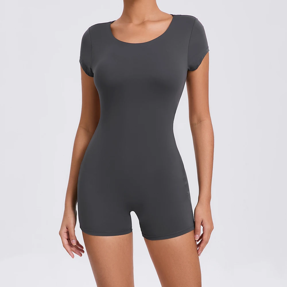 Hollow Backless Gym Bodycon Short Jumpsuit Yoga Set Sportswear Women One Piece Sport Outfit Yoga Romper Sexy Fitness Overalls