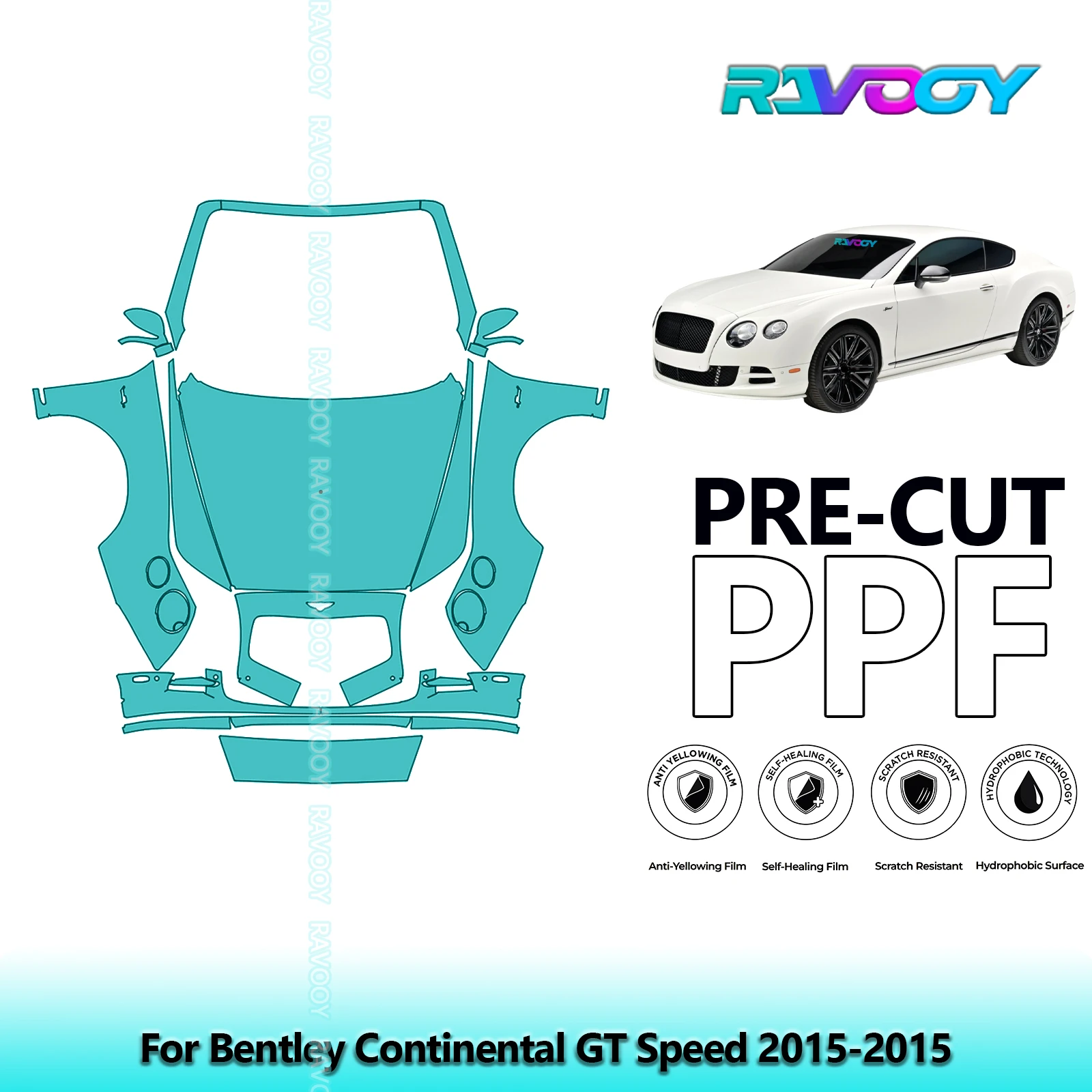 For Bentley Continental GT Speed 2015-2015 Full Front 8.5Mil Pre-Cut Paint Protection Film PPF Clear Bra Kit | Clear/Matte/Black