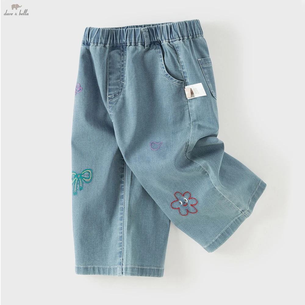 

Dave Bella Girls Wide Leg Jean Pants Embroidery Spring Summer Girls Straight Pants Casual Loose Jeans Outdoor Trousers DB2261036