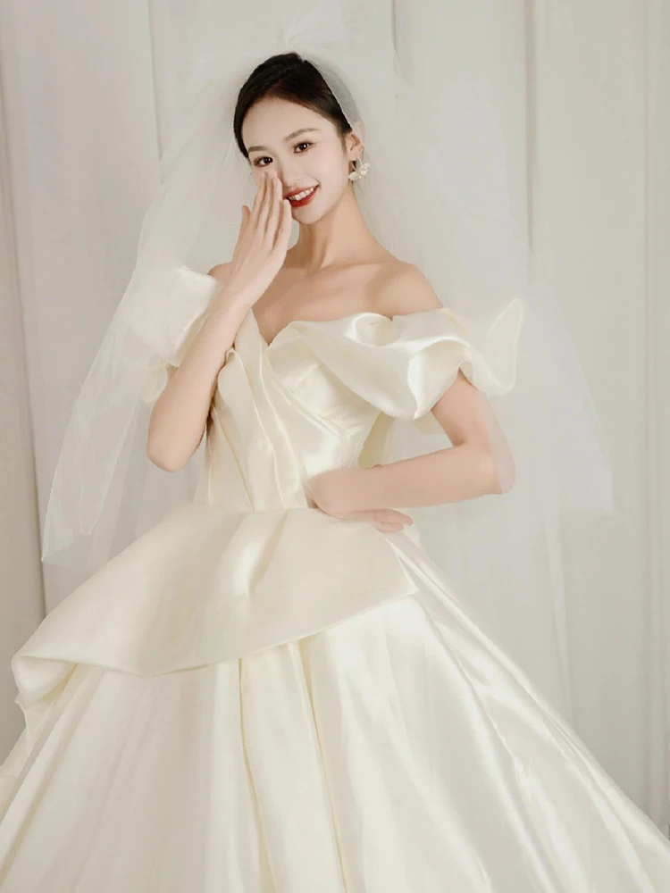 

Ele One-oulder Satin Wedding Dr Women's New 2026 Bridal Gown Floor-Length Train Court Sle Indoor Hotel Wedding