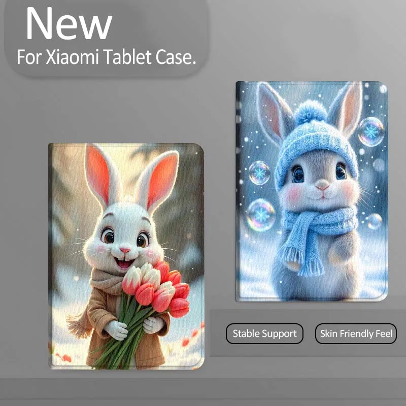 

Cartoon Rabbit Tulip Bouquet Tablet Case For Xiaomi Redmi Mi Pad 4 5 6 7 8 K SE Mini Pro Plus Max 10.1 11.2 inch