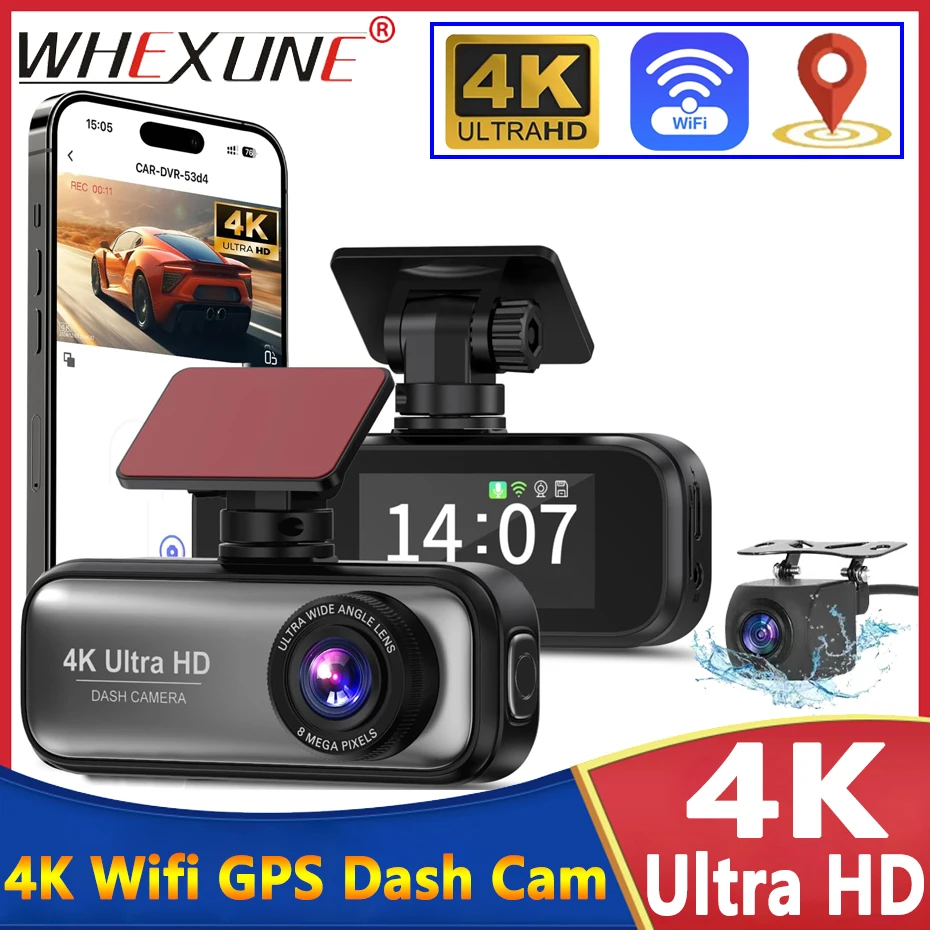 Dash Cam, 4K+1080P Front and Rear View Dashcam for Cars, Car Camera with WiFi GPS APP, Parking Mode, Loop Recording, IPS Screen