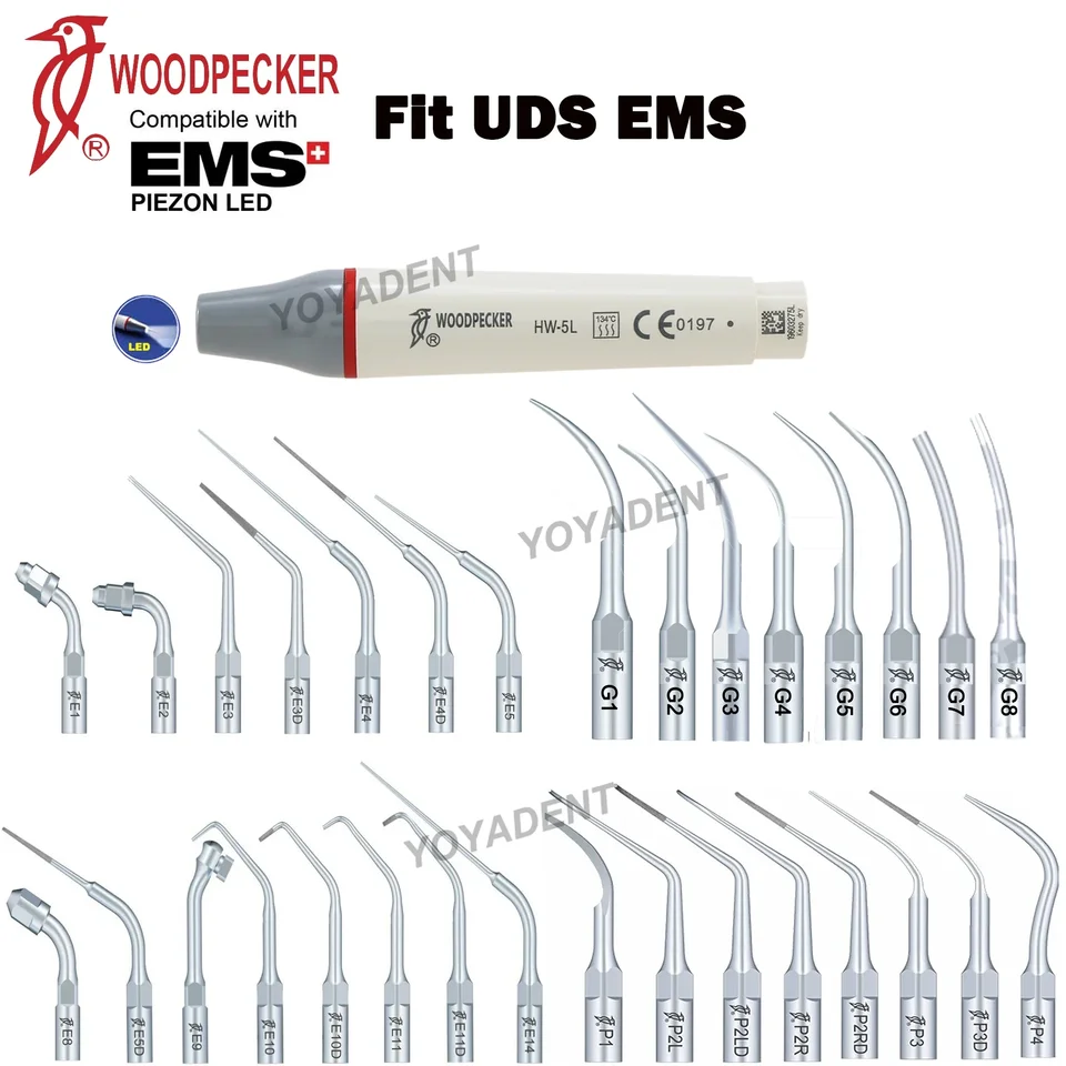 Woodpecker Escaler Ultrasónico Piezoeléctrico Dental con LED HW-5L, Puntas de Escalado Compatibles con UDS EMS, Herramientas Dentales