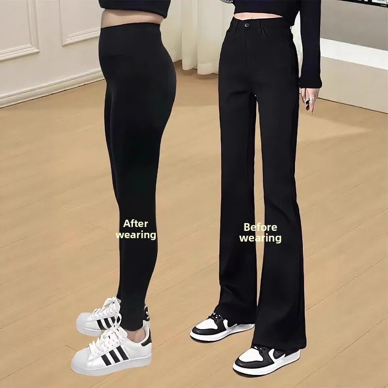 

High Waist Black Bell Bottom Jeans Women's Spring Autumn New Style Slimming Versatile Denim Pants Casual Cotton No Brand