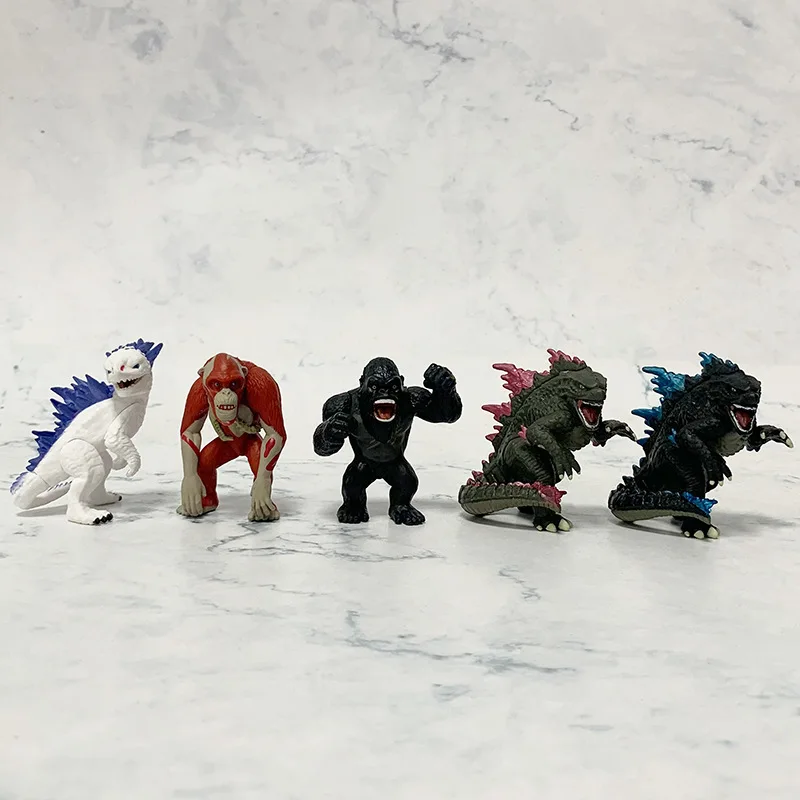 5pcs/set 5.5CM New Classic Movie Anime Godzilla Vs Kong Q Version Kawaii Figure PVC Model Toys Doll Ornament Gifts
