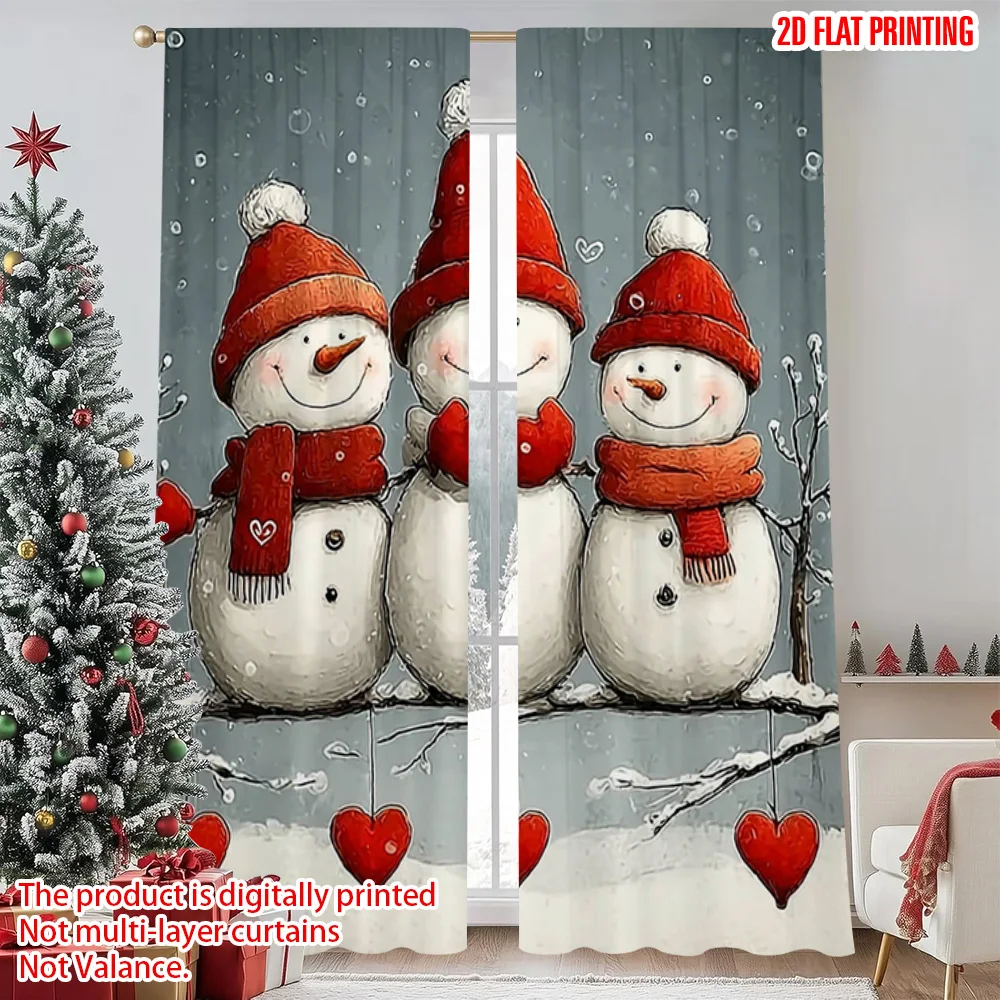 

2pcs 2D flat printing Merry Christmas Popular Curtains Charming snowman Versatile Fabric Without Electricity Spring Perfect for
