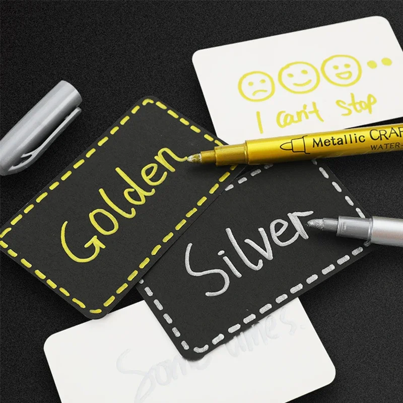 Imagem -02 - Escova Canetas Marcadoras Metálicas Ouro Prata Cor Marcador de Arte Permanente para Mangá Artesanato Scrapbooking Material de Papelaria Escolar 1pc
