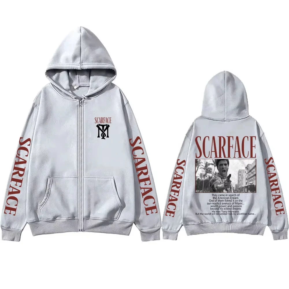 العصابات فيلم سكارفيس قلنسوة بسحاب ريترو توني مونتانا آل باتشينو الرجال الخريف الشتاء الملابس خمر المتضخم زمم هوديس #3